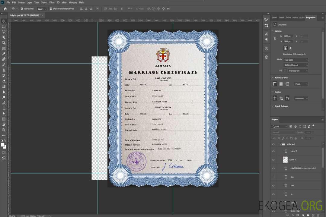 Modèle PSD de certificat de mariage en Jamaïque template